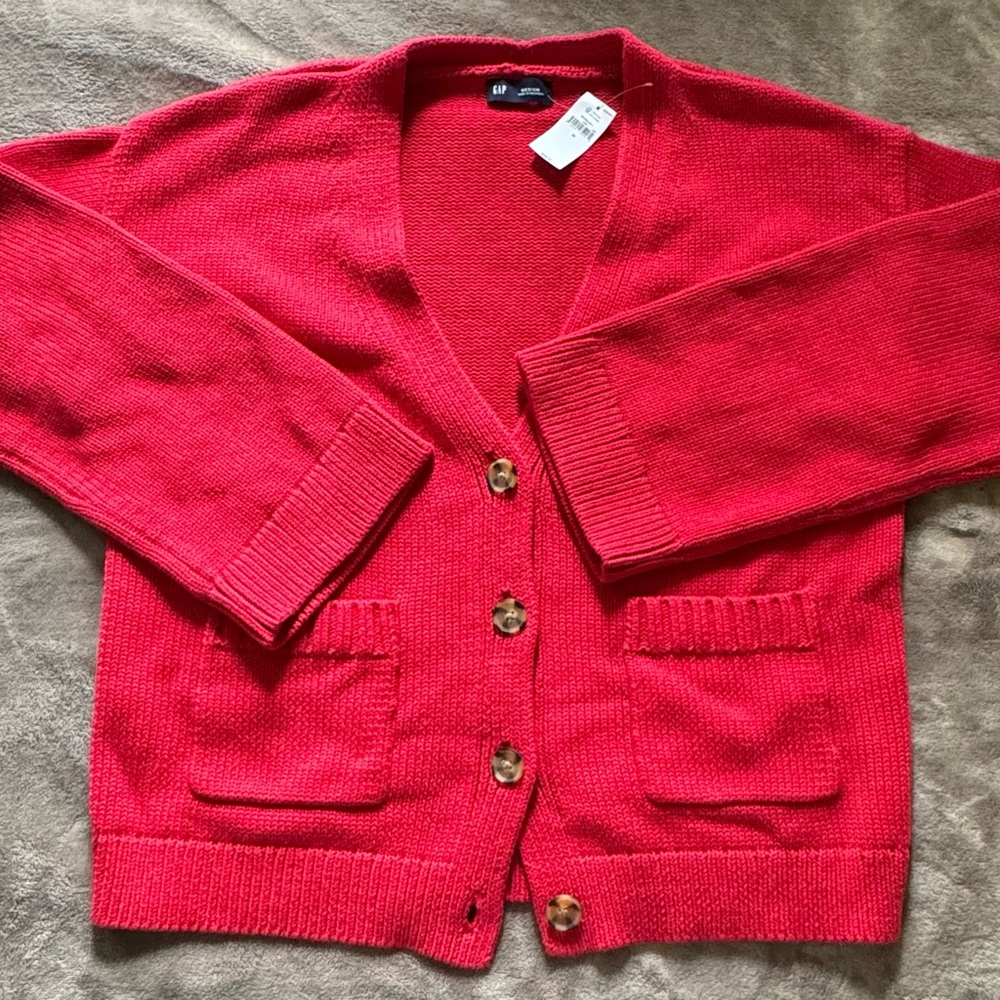 GAP Red Cardigan Sweater V-Neck Knit